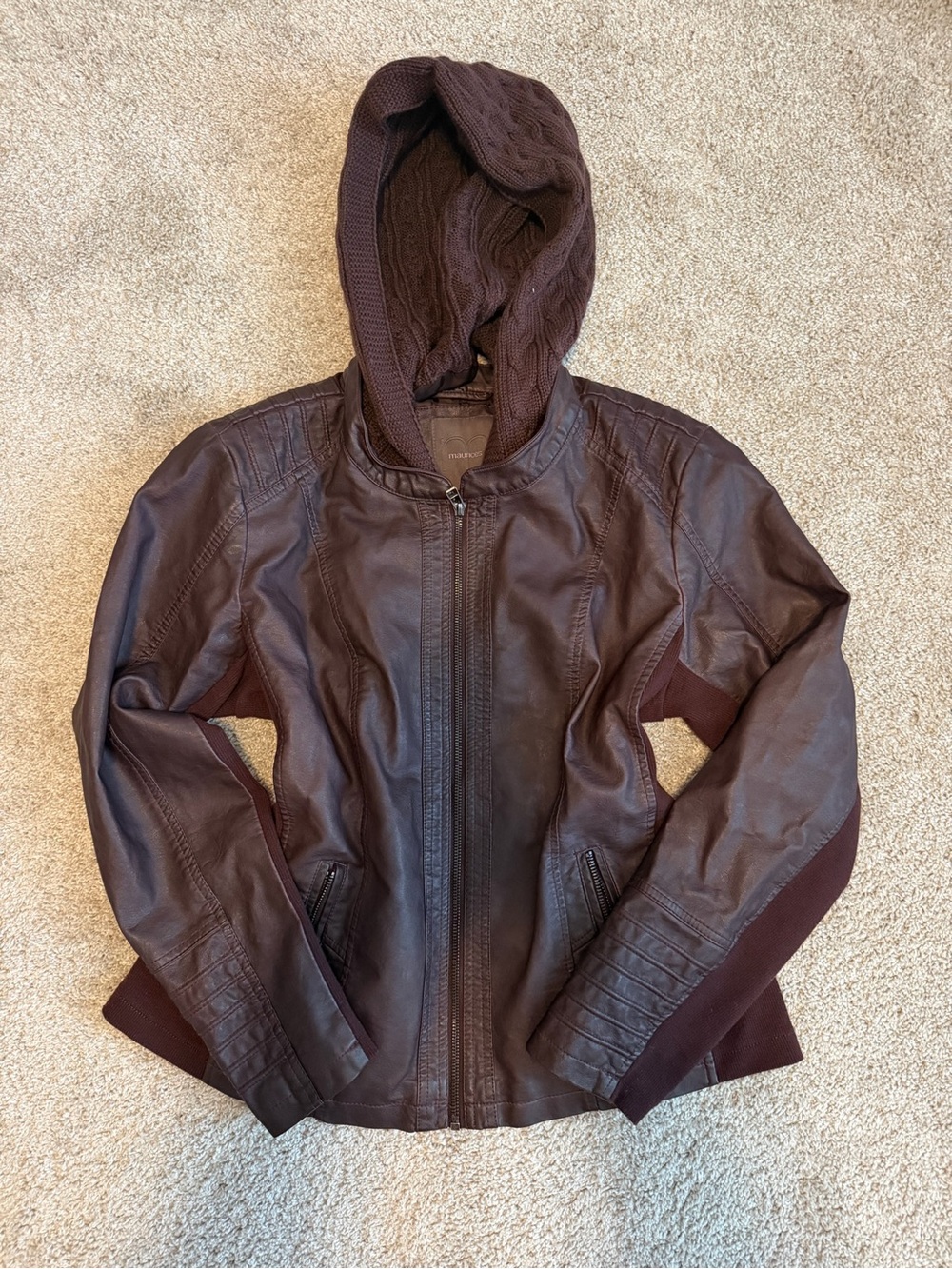 Maurices Women's Hooded Faux Leather Jacket in Dark Brown